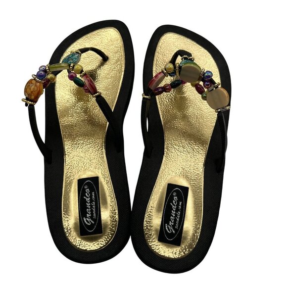 Grandco NEW Thong Sandals Womens 10 Flip Flops Rainbow Beaded Artsy Beach Pool - Picture 6 of 11
